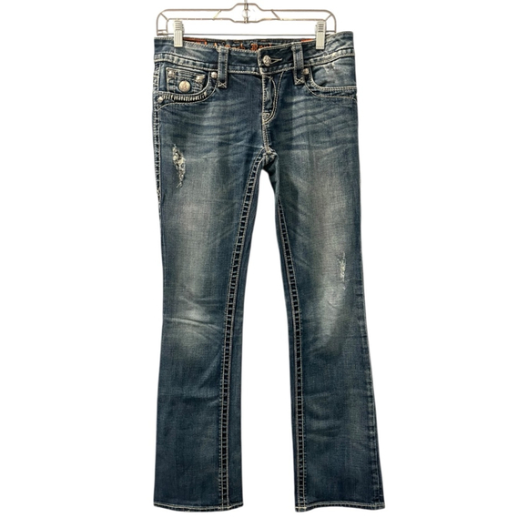 Rock Revival Jen Boot Cut Denim Jeans Flap Pocket Embellished Size 29 Blue Rave - Picture 1 of 9